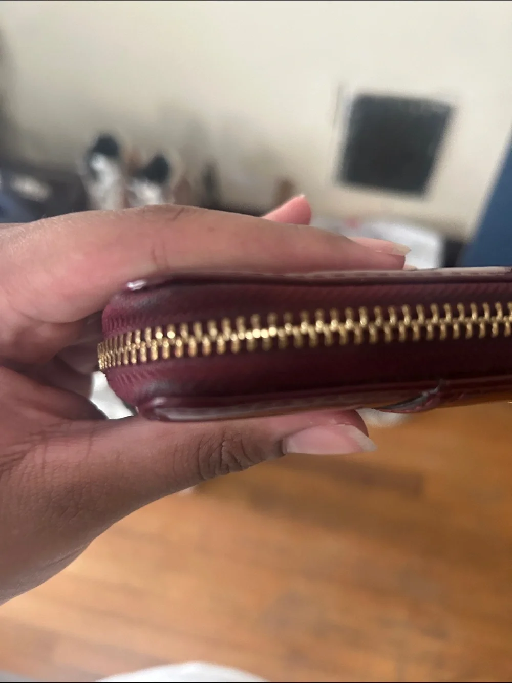 Coach Patent Leather Wallet in Deep Burgundy